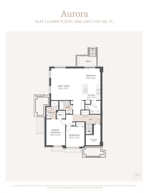 Floor plan for 2 beds, 2 baths, 1197 sqft